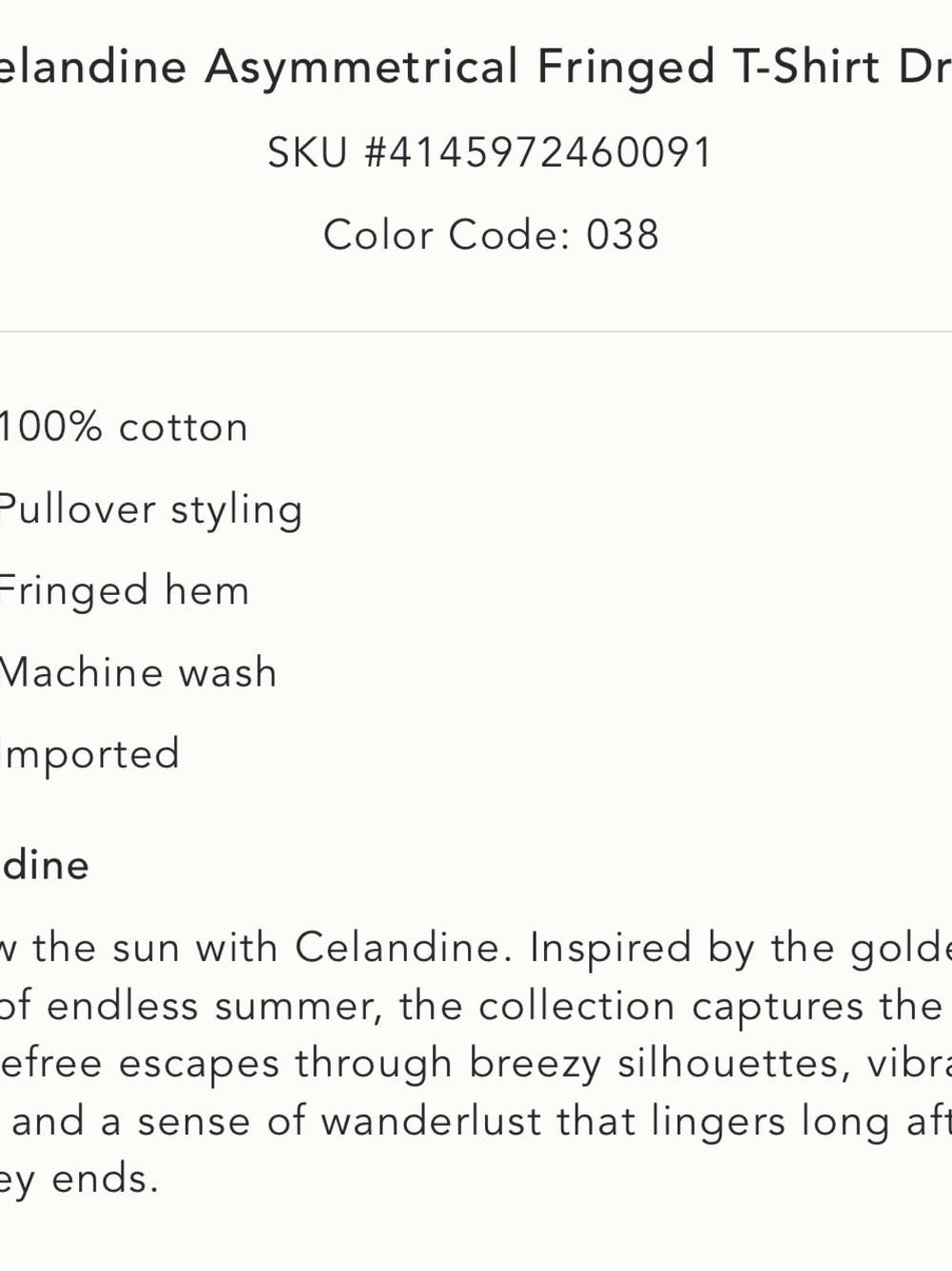 Celandine Asymmetrical Fringed T-Shirt Dress - Picture 3 of 6